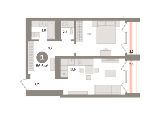 56.00 м² | 20 - 24 эт.