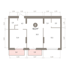 62.00 м² | 3 - 9 эт. 00