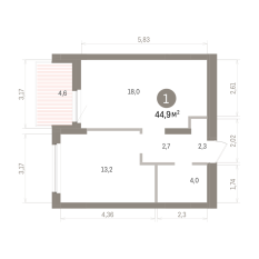 44.00 м² | 14 - 16 эт. 00