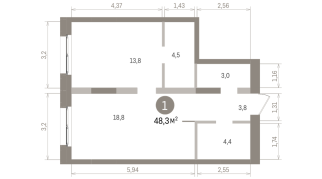 48.00 м² | 12 - 15 эт.