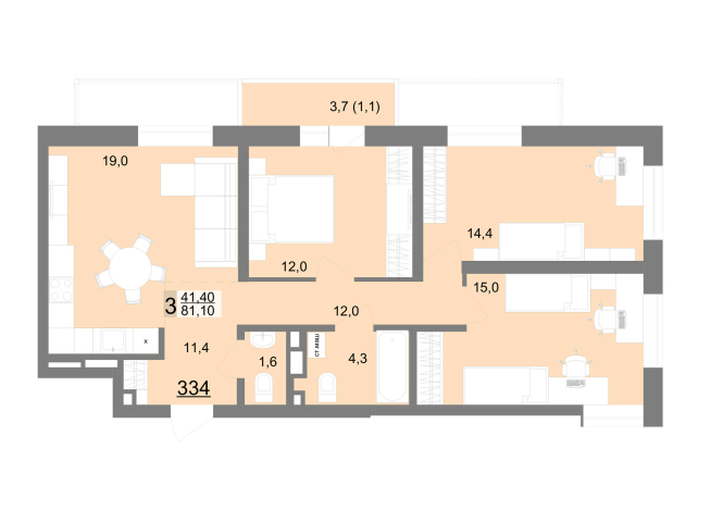 78.50 м² | 16 - 26 эт.