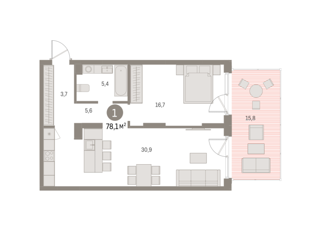78.00 м² | 1 - 16 эт.