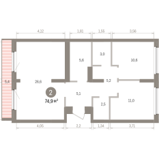 74.00 м² | 8 - 9 эт. 00