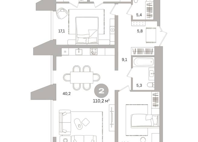 110.00 м² | 11 - 25 эт.