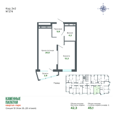 45.12 м² | 25 - 25 эт. 00
