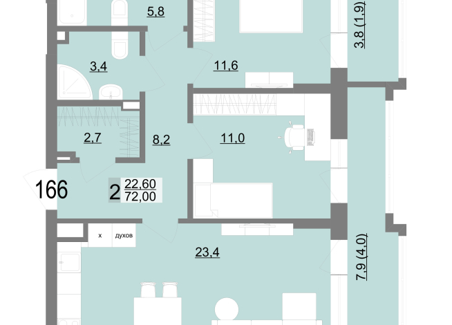 72.00 м² | 2 - 25 эт.
