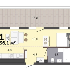 36.10 м² | 18 - 19 эт. 00