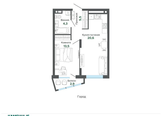 46.77 м² | 12 - 25 эт.