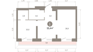 55.00 м² | 7 - 7 эт.