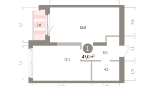 47.00 м² | 2 - 8 эт.