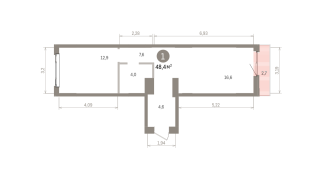 48.00 м² | 6 - 9 эт.