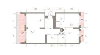 85.00 м² | 8 - 9 эт.