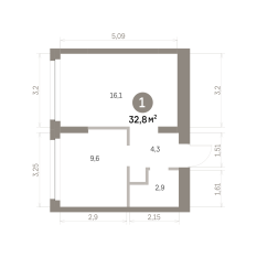 32.00 м² | 4 - 9 эт. 00