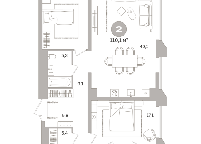 110.00 м² | 5 - 21 эт.