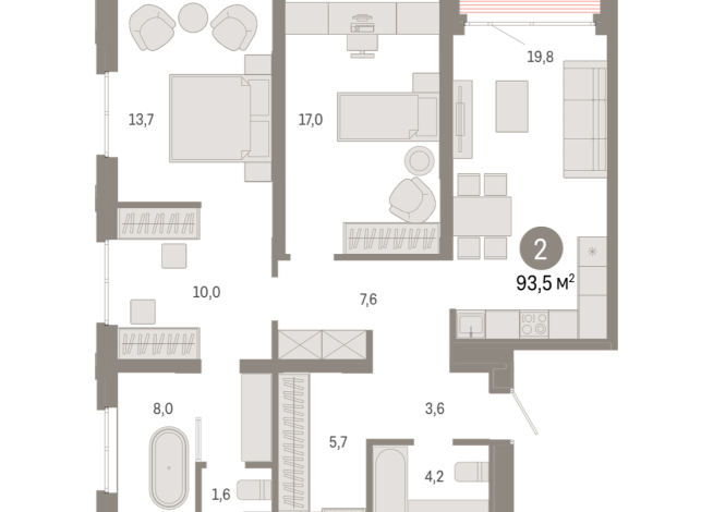 93.00 м² | 17 - 17 эт.