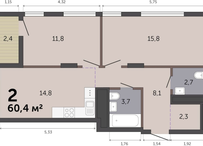 60.40 м² | 8 - 19 эт.