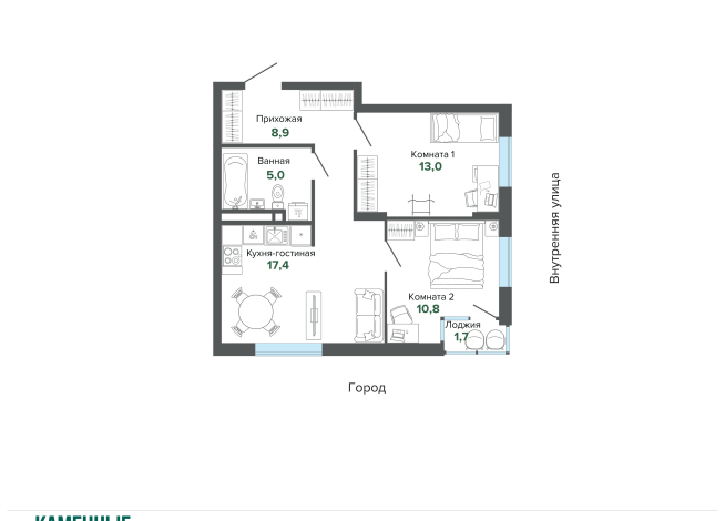 56.71 м² | 5 - 25 эт.