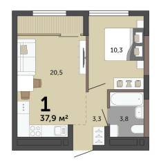 37.90 м² | 13 - 15 эт. 00