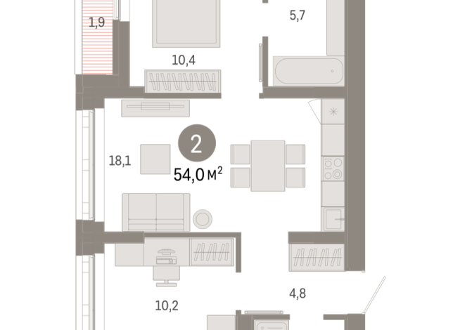 54.00 м² | 6 - 6 эт.