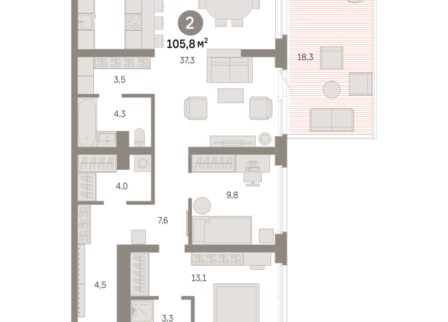 105.00 м² | 1 - 9 эт.