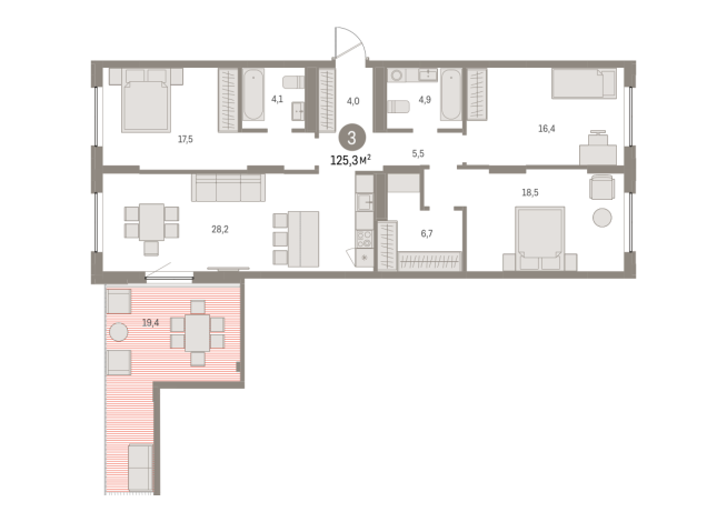 125.00 м² | 9 - 16 эт.