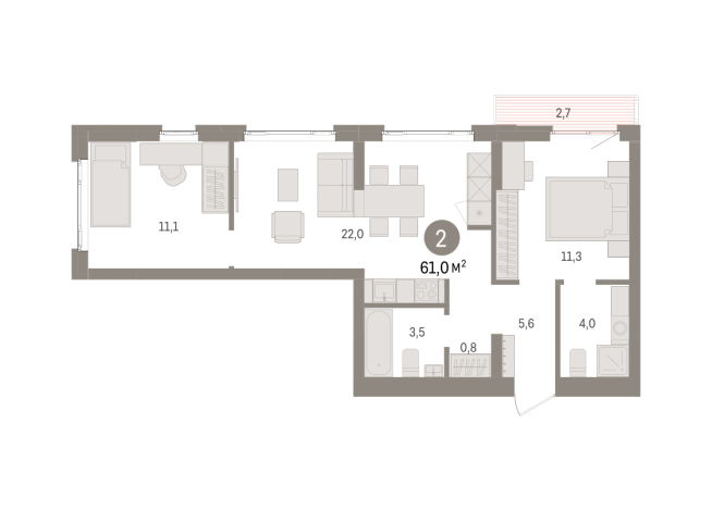 61.00 м² | 5 - 7 эт.