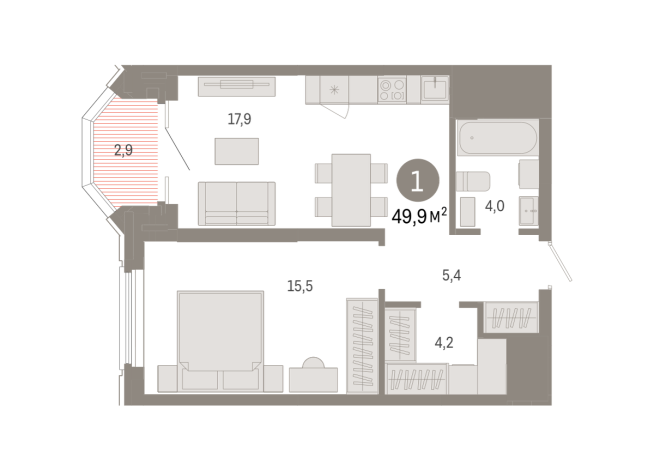 49.00 м² | 21 - 24 эт.