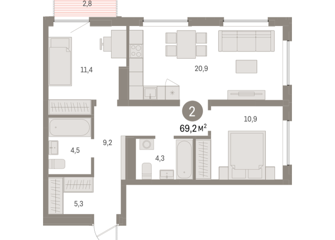 69.00 м² | 2 - 8 эт.