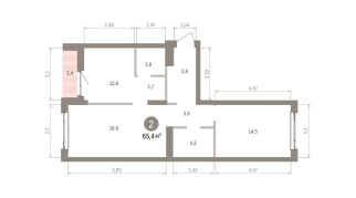 65.00 м² | 4 - 7 эт.