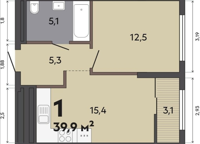 39.90 м² | 11 - 31 эт.