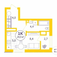 1-к квартира | 24.50 м² | 12 - 25 эт. 01