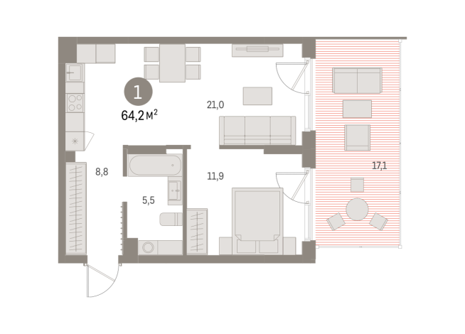 64.00 м² | 1 - 8 эт.