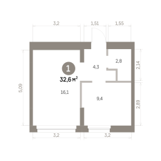 32.00 м² | 3 - 9 эт. 00