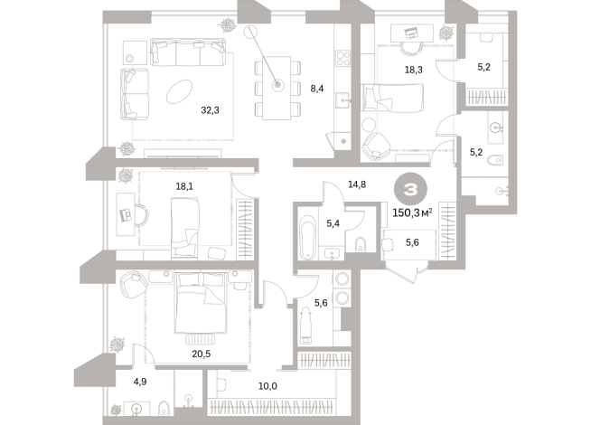 150.00 м² | 15 - 25 эт.