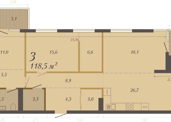 118.50 м² | 7 - 8 эт.