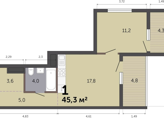 45.30 м² | 4 - 19 эт.