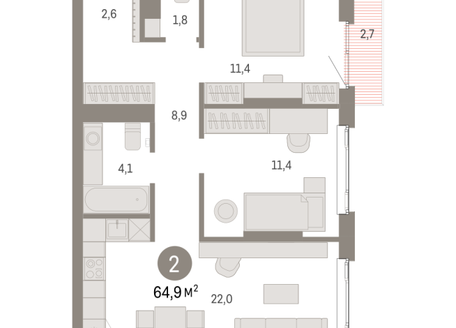 64.00 м² | 12 - 25 эт.