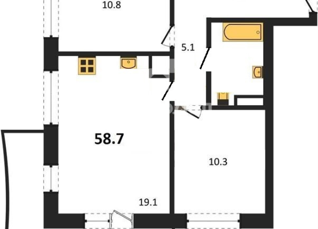2-к квартира | 58.70 м² | 7 - 9 эт.