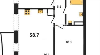 2-к квартира | 58.70 м² | 7 - 9 эт.