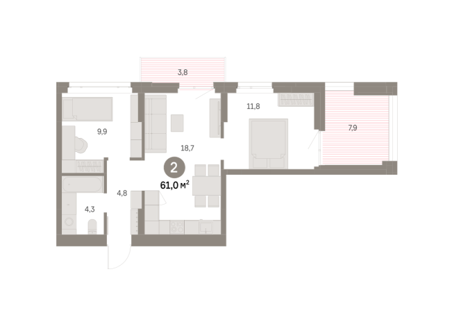 60.00 м² | 4 - 9 эт.