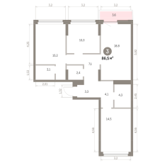 86.00 м² | 4 - 9 эт. 00