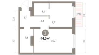 43.00 м² | 6 - 9 эт.