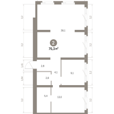 75.00 м² | 1 - 9 эт. 00