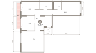 91.00 м² | 6 - 8 эт.