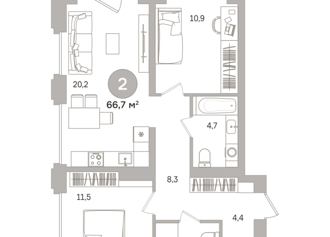 66.00 м² | 4 - 17 эт.
