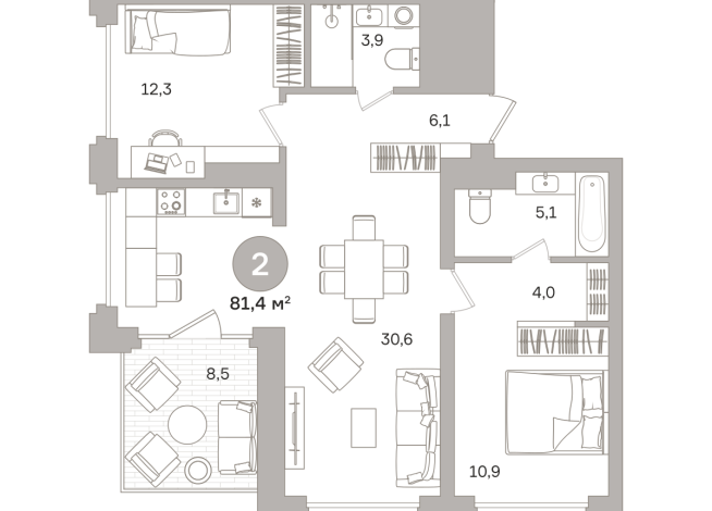81.00 м² | 16 - 17 эт.