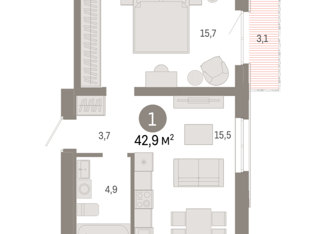 42.00 м² | 8 - 9 эт.