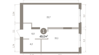 49.00 м² | 8 - 9 эт.