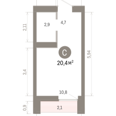20.00 м² | 13 - 16 эт. 00