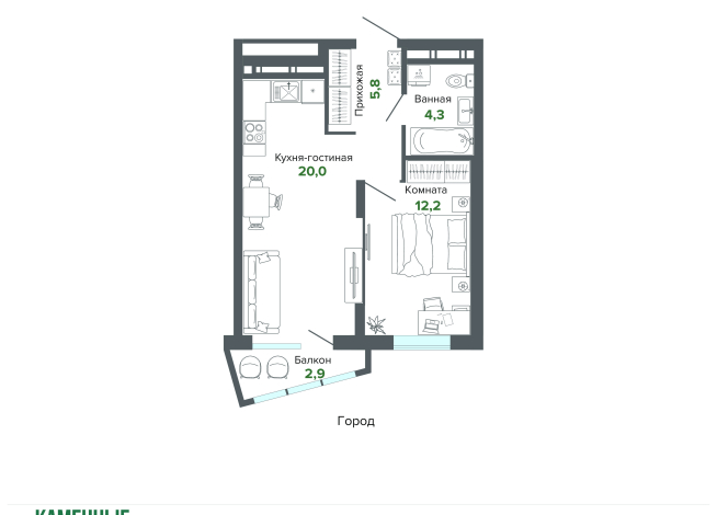45.12 м² | 23 - 25 эт.
